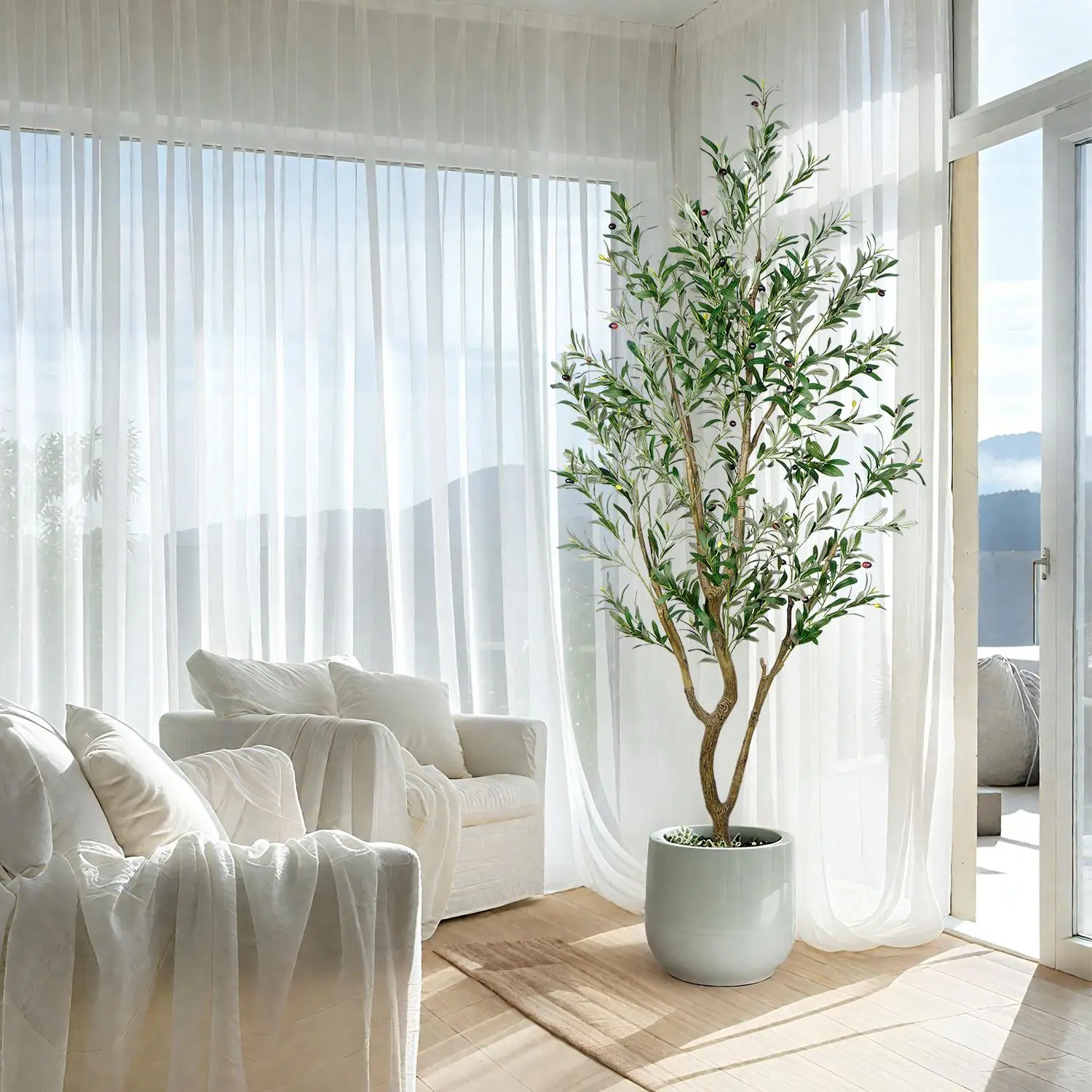 5.25/6/7Ft Tall Artificial Olive Tree Lifelike Realistic Shape Multiple Branches Lush Leaves Indoor Decorative Fake Plant for Home Office Vibes