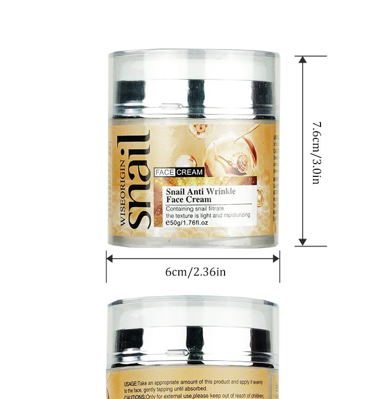 WISEORIGIN Snail Anti-Wrinkle Face Cream, Fades Fine Lines, Tightens Facial Contours, Hydrating Daily Moisturizer, Ideal Gift(50g) Skin Repair Hydrate Moisture Moisturizing