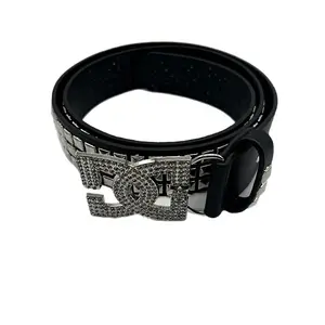 Rivet Letter Rhinestone Decorated Belt - Ultra-Cultural Gothic Punk Style Unisex Dance Belt