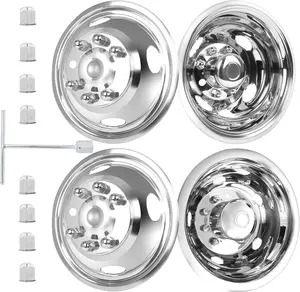 17" Polished Surface wheel simulator, 8 Lug Stainless Steel Hubcaps,2Pcs Front Wheel/2Pcs Rear Wheel,Bolts On Wheel Cover kit for Ford 2005-2022 F350