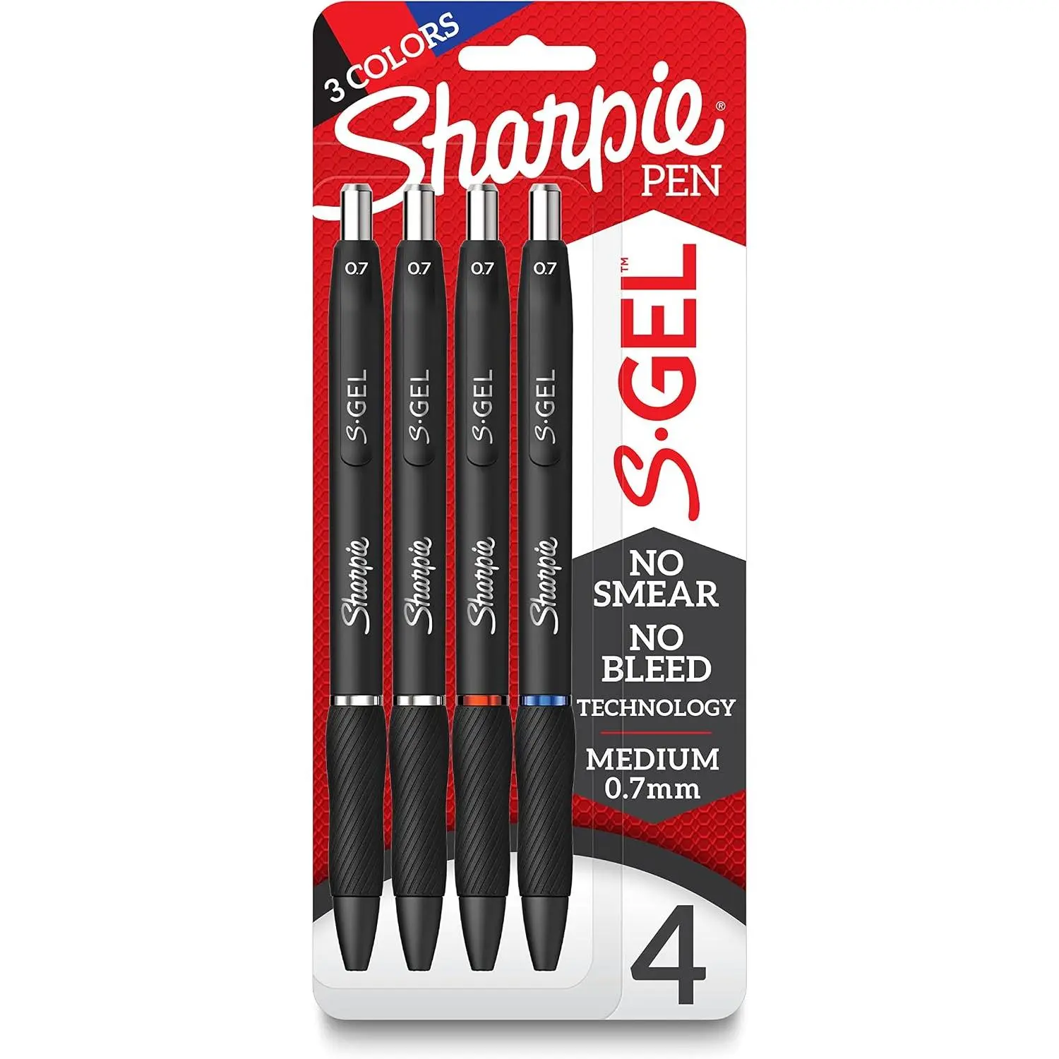Gel Gel Pens, Black Barrel, Medium Point (0.7mm), Assorted Ink Colors, 4 Count - Writing, Note-Taking, Journaling, School Supplies
