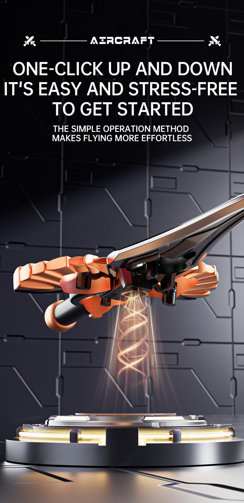 Flying Sword Drone Children's Toy- 2.4GRemote Control Foam Model AirplaneSwordhilt Design with One-Button Rotation &Barometric Lift Christmas