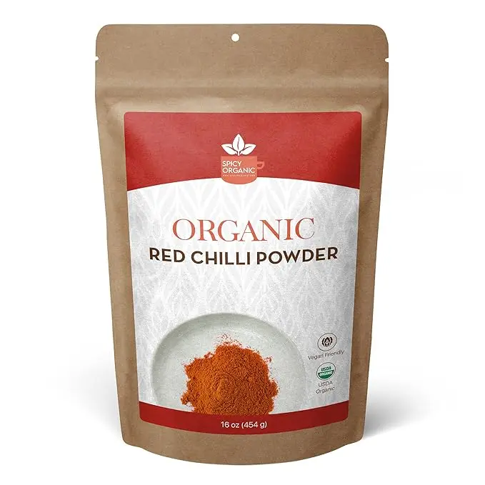 SPICY ORGANIC Red Chili Powder - USDA Certified Organic, Non-GMO - Perfect for adding a smoky, spicy flavor to soups, stews, chili, and more. No Added Preservatives and Color - 45 Servings Per Container, 16 Oz (454 Grams) Meat Spice