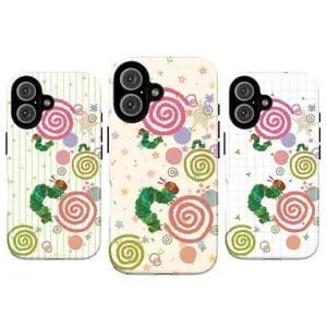 Caterpillar Swirl Phone Case, Cute Whimsical Caterpillar and Colorful Spiral Motifs on Pastel Girl Aesthetic Gift Fashion Vibes Trending Now For iPhone 17 16 15 14 13 12 Pro Max Plus X, Samsung Galaxy S25 S24 S23 S22 S21 Ultra