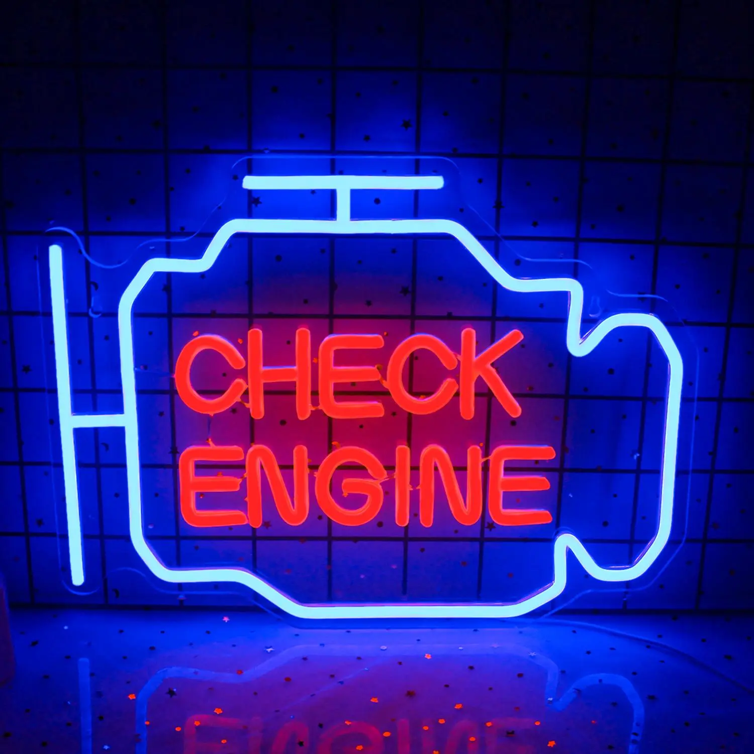 Check Engine Neon Sign, USB Powered Engine Neon LED Light, Wall Mounted Decorative Neon Light Home Lighting Decoration Lamp, Suitable for Garages, Auto Repair Shops, Decorative Lights