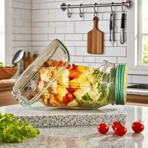 Portable Salad Container Lunch Box, Side Opening Design, Leak-Proof Lid, Sealed Food Storage Bowl, Microwave Safe, Dishwasher Cleanable