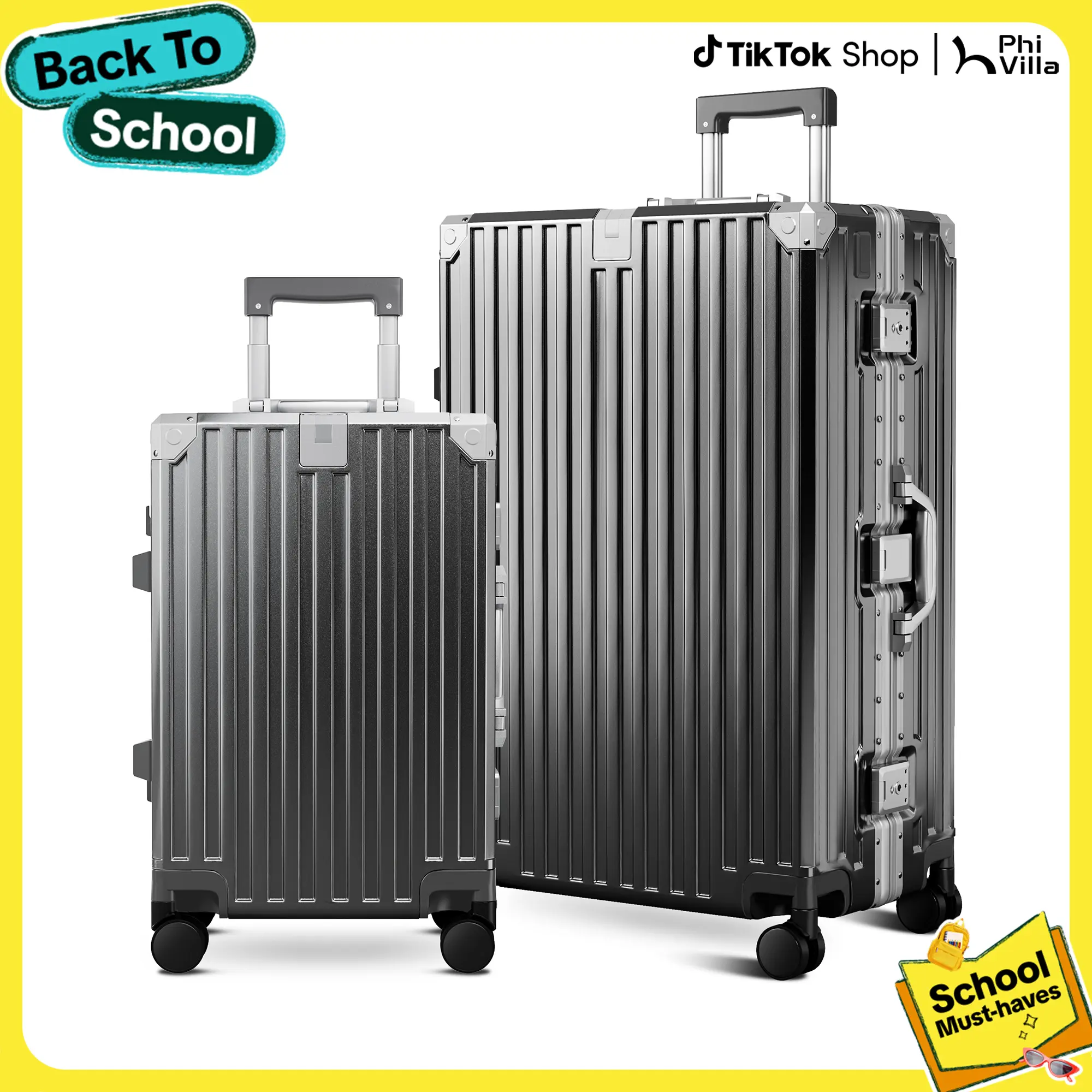 PHIVILLA 20/24/28 Inch Aluminum Frame Checked Luggage, Zipperless Suitcase | 3-layer PC Hard Shell Premium Protection with TSA Lock, USB Charging,Cup Holder and Spinner Wheels for Long Vacations, TikTokShopBackToSchool