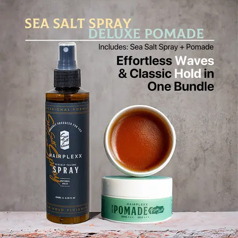 HAIRPLEXX 2-Piece Sea Salt Volume Spray & Pomade Kit, Paraben-Free Unisex Gel Haircare Styling Set with Volume Boost, Firm Hold, Shiny Curls, Texture Enhancer, Ocean Aroma for Wavy Hair