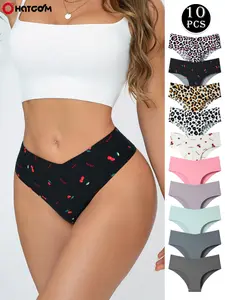 HOTCOM 10-Pack Women's Seamless Breathable Underwear, Low-Waist Triangle Pants, Polka Dot, Leopard Print, Floral, Striped, Solid Colors, Summer Style