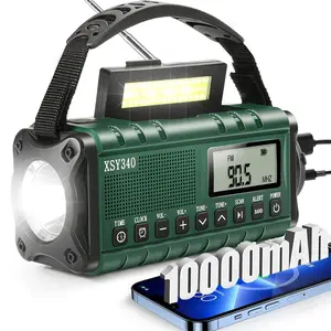 Hand Crank Solar Emergency Radio Flashlight, NOAA AM/FM Weather Alert Support, 10000mAh Battery Reverse Charging, Type-C Fast Charging LED Flashlight SOS Rescue, Portable Outdoor Survival Disaster Kit Gear