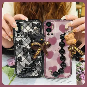 cute Bear bracelet Phone Case For Infinix Hot12/X6817 Anti-knock silicone Back Cover Cartoon Black pearl pendant Waterproof Skin-friendly feel Simplicity Dirt-resistant