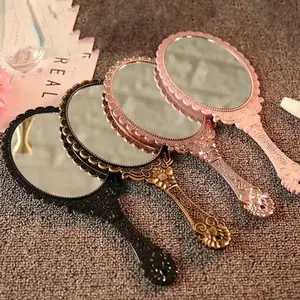 Vintage Pattern Large Rose Gold Handheld Makeup Mirror, Portable Lace Mirror, Travel Hand Mirrors, Travel Vanity Mirror, Bedroom Decoration, Cosmetic Accessories