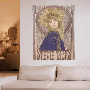 Vintage Distressed Wall Tapestry, Retro 70s Rock Music Poster Flag, Iconic Fleetwood Mac Singer Portrait Art, Aesthetic Room Decor for Bedroom and Living Room, High-Definition Weathered Graphic Print, Durable Lightweight Polyester Fabric