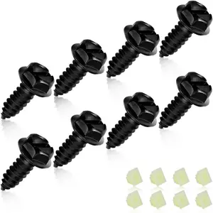 Universal License Plate Screws For Fastening License Plates, Nylon Screw Inserts, Frames And Covers For Cars And Trucks (Black)