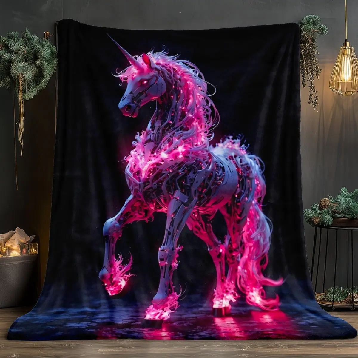 1pc Neon Unicorn Blanket - Soft Warm Lightweight Flannel Bedspread Suitable for Sofa, Bed, Couch - Magical Unicorn Bedding for Adults, - Cozy Throw for Camp, Travel, Gifts