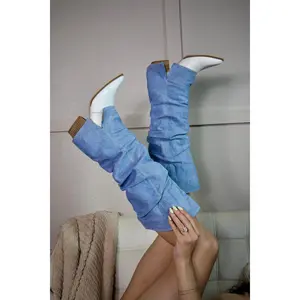 Thea Cowboy Boots: Denim