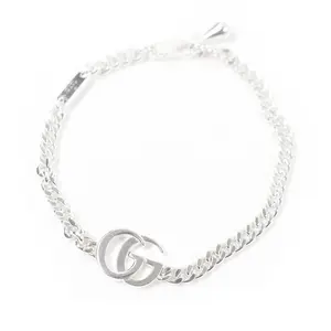 Pre-owned GUCCI Sterling Silver 925 (Ag925) Small Leather Goods Double G Chain SV925 Bracelet