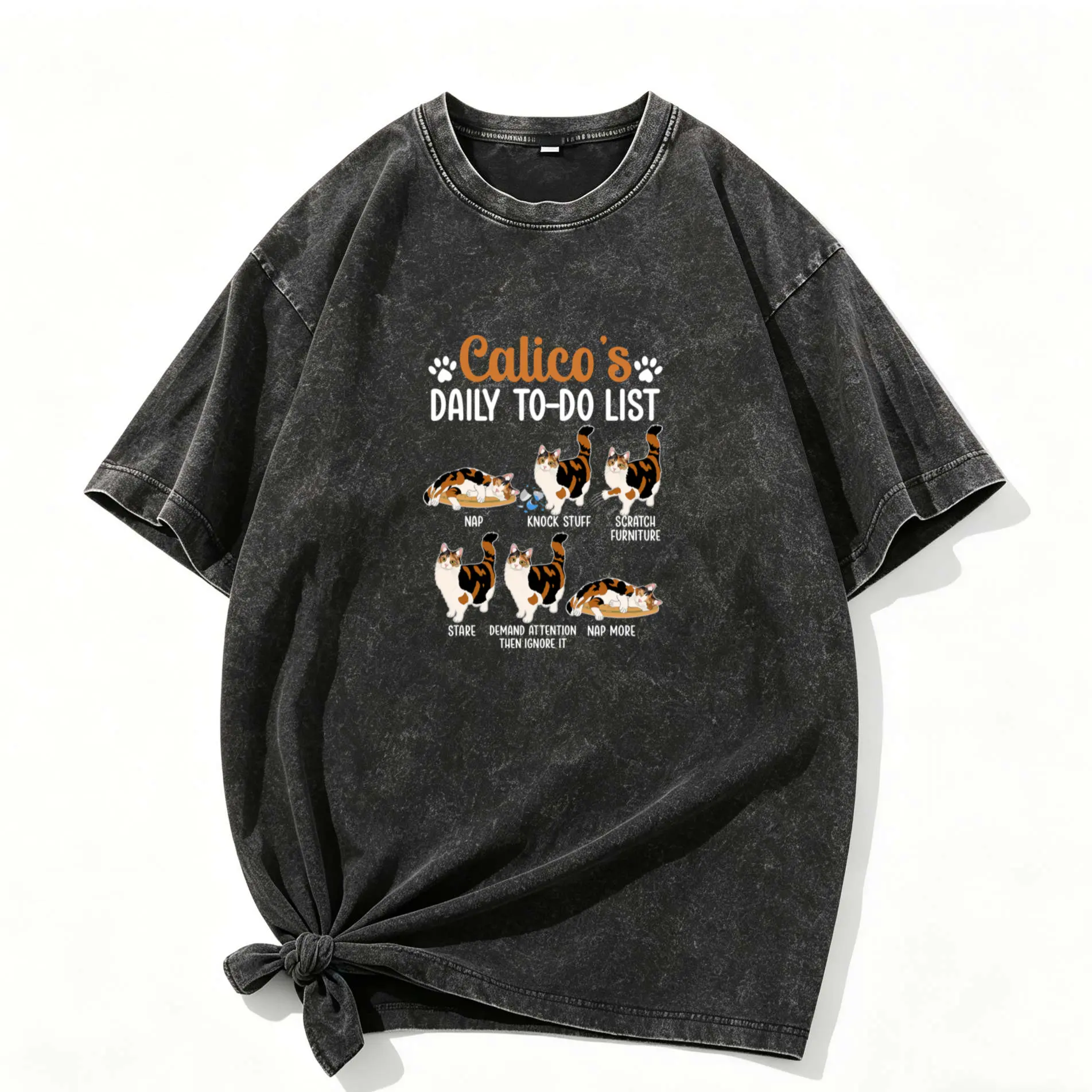 Calico Cat Lover's Daily To-Do List T-Shirt – Washed Casual Tee for Cat Owners