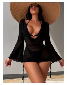 3 Piece Swimsuits for Women Sexy Triangle Bralette Swimsuit Set with Crochet Cover Up; Bathing Suits Halter Top High Waisted Bikini Bottom Beachwear Summer Outfit