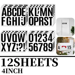 12 Sheets Letter Number Stickers, 4 Inch Vinyl Alphabet Stickers, 147pcs Self-Adhesive Punctuation Letter Number Stickers for Mailbox, Scrapbooking, Decoration, Craft, Arts, DIY, Decor - Black Sports & Outdoor