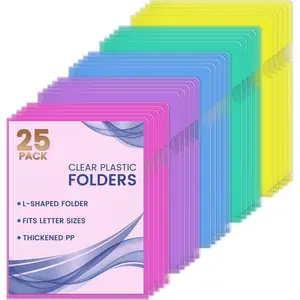 25 Pack Clear Document Folder Project Pockets, Clear Plastic Folders Letter Size Plastic Document Folders Paper Poly Jacket Sleeves Folders Copy, 5 Assorted Colors