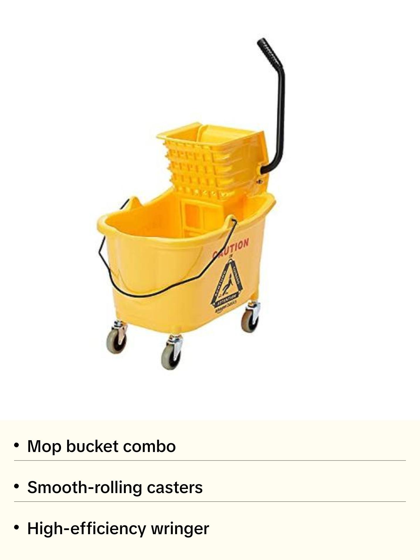 Amazon Basics Side Press Wringer Combo Commercial Mop Bucket on Wheels, 35 Quart, Yellow
