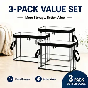 SummerVibes Clear PVC Stuffed Animal Storage Container, Dustproof Black Zipper Toy Doll Organizer Box with Portable Carry Handle, Foldable Storage Bin for Kids Playroom, Bedroom, Living Room, Nursery Birthday Gift