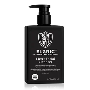 Elzric Men's Facial Cleanser - Deep Cleansing & Hydrating Face Wash with Salicylic Acid, Green Tea & Amino Acids for All Skin Types 6.7 oz