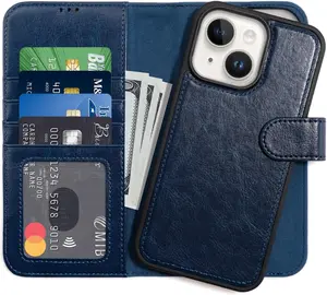Designed for iPhone 15 Wallet Case - Detachable Flip Folio Cover - RFID Blocking 4 Card Slots Holder - Premium Leather Magnetic Kickstand - Protective Phone Case 6.1", Dark Blue