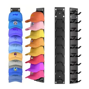 Hat Organizer for Baseball Caps (2 Pack), Wall Mounted Hat Rack with Strong Adhesive & Screws, One-Piece Hat Holder Hanger Keeps Shape, Hold up to 18 Hats Space-Saving Cap Organizer for Closet Door Bedroom (Black)