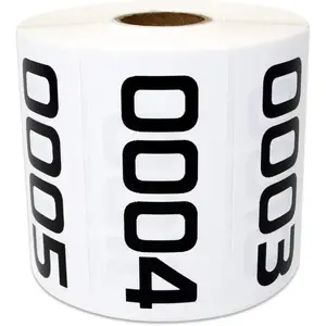 Consecutive Numbers (0001-1000) - 3" x 1.5" Number Labels White Inventory Prenumbered Sequential Stickers Durable Laminated Vinyl  Numbered Stickers - 1 Roll, 1000 Labels