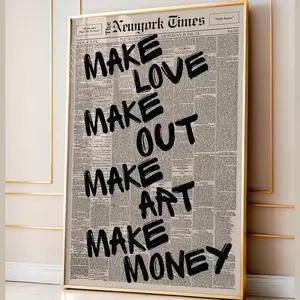 Vintage Make Love Make Out Make Art Make Money Poster, Newspaper Poster Print, Trendy Wall Art, Typography Poster, Canvas Wall Decor Modern Minimalist Design