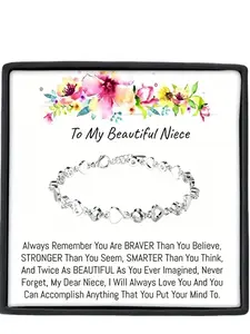 Fashion Copper Zircon Heart Bracelet Set with Card and Gift Box, Perfect Graduation Gift for Niece, Birthday Present, Best Aunt Gift