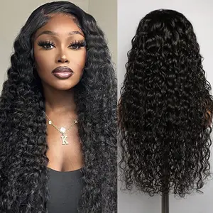 Megeen Hair 13X6 Full Frontal Wig Water Wave Virgin Human Hair Wigs 20-34inch Natural Black Color 250% Density Skinlike Real HD 13x4 Full Frontal Wig For Women