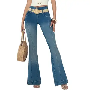 Ofori Jeans  Mahal ,Arabia, komodo High Waist Tela Efecto Piel de Durazno 3 Buttons Bell-Shaped Leg Women's Fashion Bottoms High Rise Slim