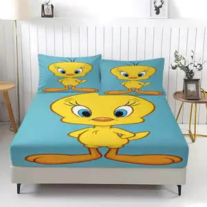 3-Piece Tweety Pattern Bedding Set, Comfortable Printed Design, Includes 1 Fitted Sheet & 2 Pillowcases, Non-Slip, Perfect Gift