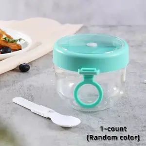 Overnight Oatmeal Container with Lid and Spoon, Leak-Proof Reusable Plastic Milk Jar, 20oz Portable On-The-Go Granola Yogurt Cup, Kitchen Storage Containers