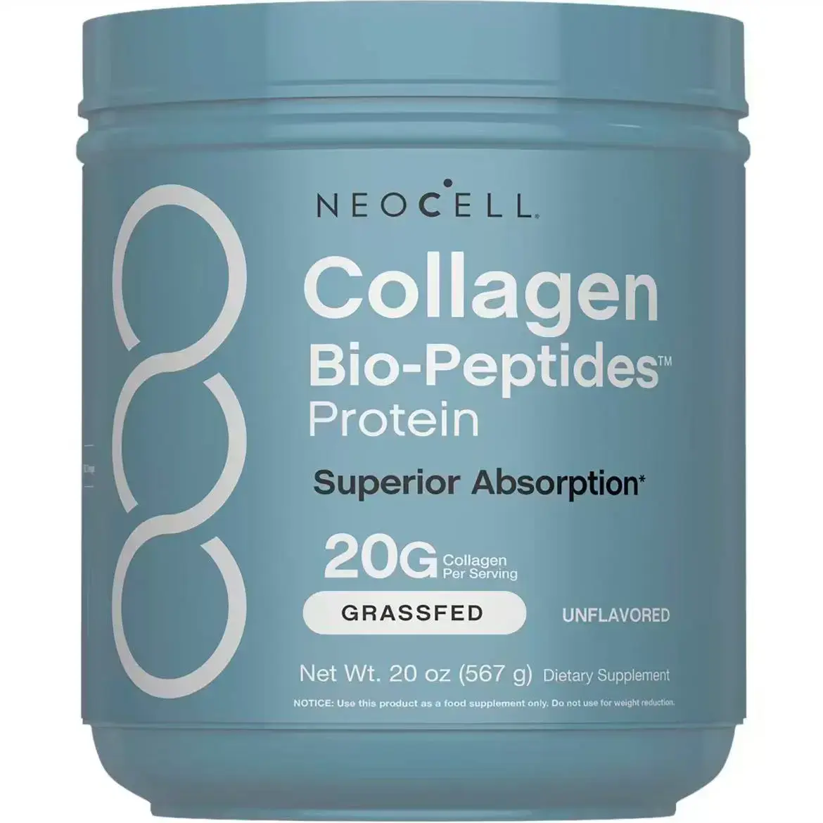 NeoCell Collagen Bio-Peptides Powder, 20g Grass-Fed Hydrolyzed Collagen Per Serving, Unflavored Fast Absorb Dietary Supplement, Supports Healthy Skin, Hair, Nail & Joint Care,  Optimum