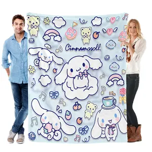 Sanrio Cinnamoroll Flannel Blanket, Soft Comfortable Kawaii Throw for Office, Sofa, Car and Bed