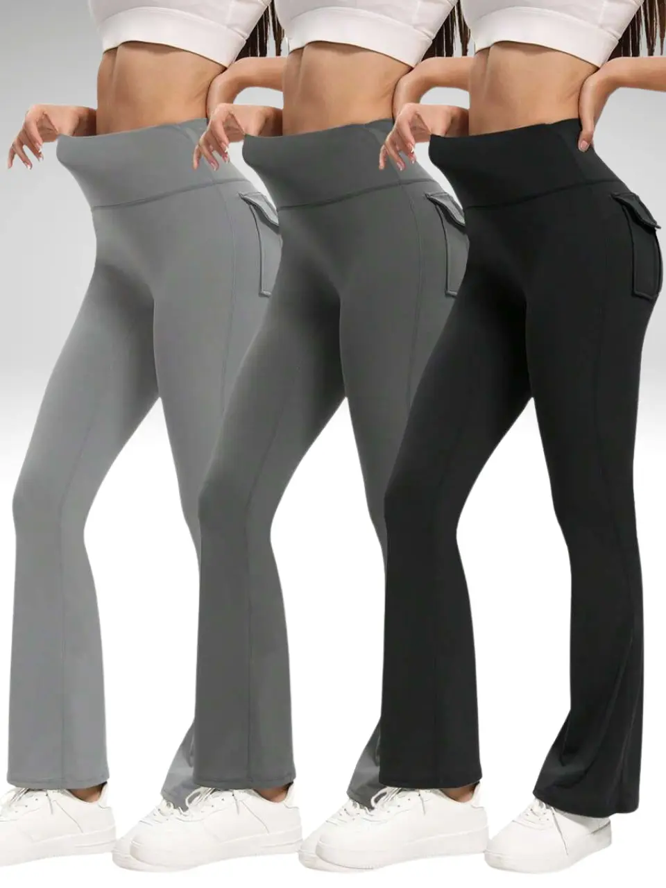 3-Pack Bootcut Yoga Pants for Women – High Waist Tummy Control Flare Leggings with Pockets, Stretchy & Breathable