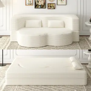 78" Convertible Sofa Bed with Pillows Queen Sleeper Sofa with 2 Pillows,Convertible Plush Corduroy Foam-Filled Sleeper Sofa Bed,For Apartments,Guest Rooms,No assembly required,Guest Use,Condo