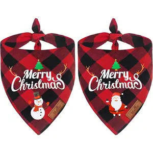 Malier 2 Pack Christmas Dog Bandana, Classic Red Green Buffalo Plaid Dog Bandana Pets Scarf Triangle Bibs Kerchief Set Pet Costume Outfit Accessories for Small Medium Large Dogs Cats Pets (Large) Malier