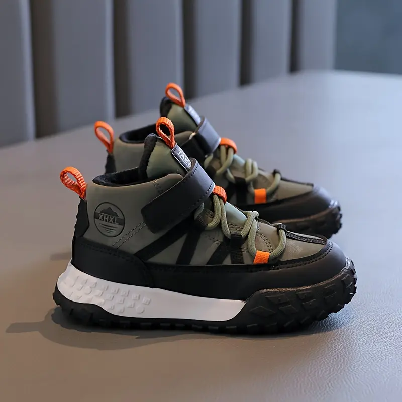 Kids' Ultra-Warm Fleece-Lined High-Top Trainers - Rubber-TPR Sole, Fabric-PU Leather-Synthetic Upper, Non-Slip, Ideal for Fall/Winter Outdoor & Casual Wear