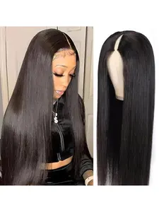 Straight V Part  Wigs Human Hair, Straight Upgrade U Part Wigs Human Hair Glueless Clip In Half Wigs Black Woman Wigs for Black Women Natural Color 200% Density