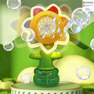 Seven Color Flower Bubble Machine, Electric Automatic Handheld Light Swinging Bubble Blower, Sunflower Bubble Maker, Includes 80ML Bubble Solution