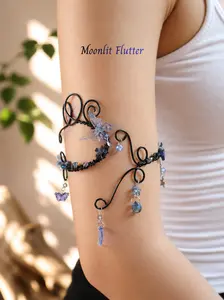 [NEW] Beaded Arm Cuff Bracelet – Handmade Boho Jewelry for Upper Arm, Flower, Butterfly Aesthetic 6