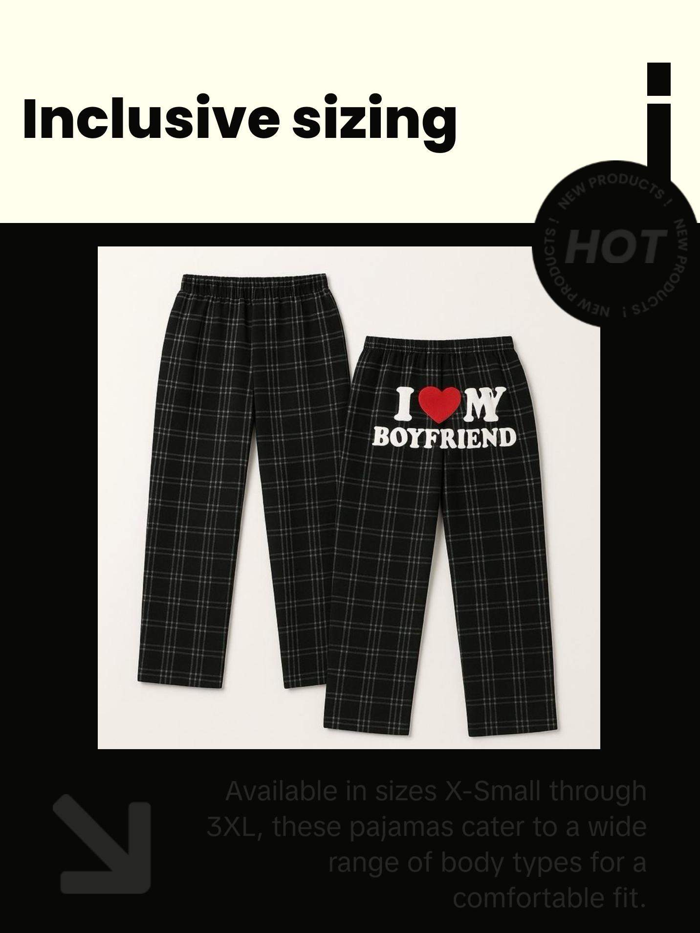 I Love My Boyfriend plaid red Pajamas - Luxurious Soft Plushie Loungewear for All Seasons Comfortable Sizes X-Small to 3XL Casual Nightwear