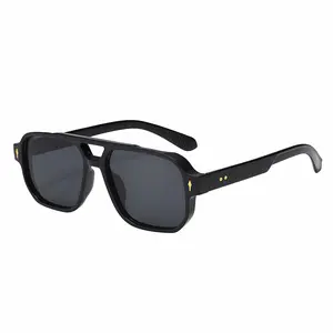 EunoiaLens Unisex Oversized Square Aviator Hybrid Sunglasses - Premium Full Rim Acetate Frame with Gold Metal Rivet Accents, UV400 Protection PC Lenses, Trendy Everyday & Vacation Eyewear