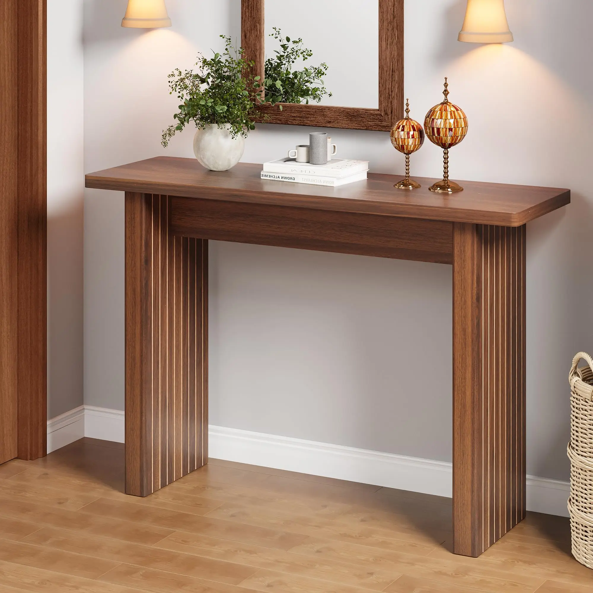 GiratreeFurniture Fluted Entryway Console Table, Wooden Rectangular Sofa Table Entryway Tablefor Entrance, Narrow Wood Entryway Table Small Long Entry Table for Hallway, Living Room