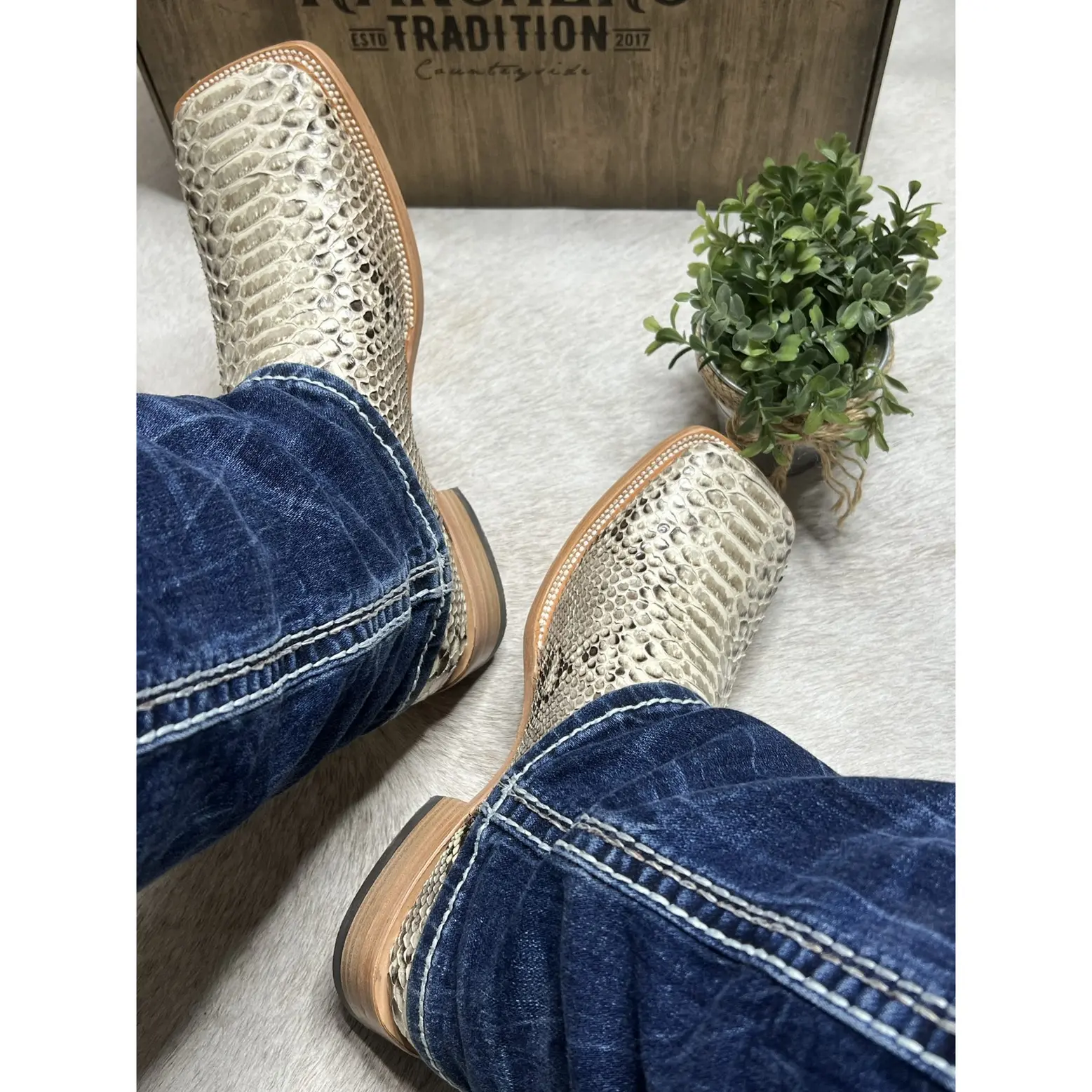 Men's Python Cowboy Boots Natural